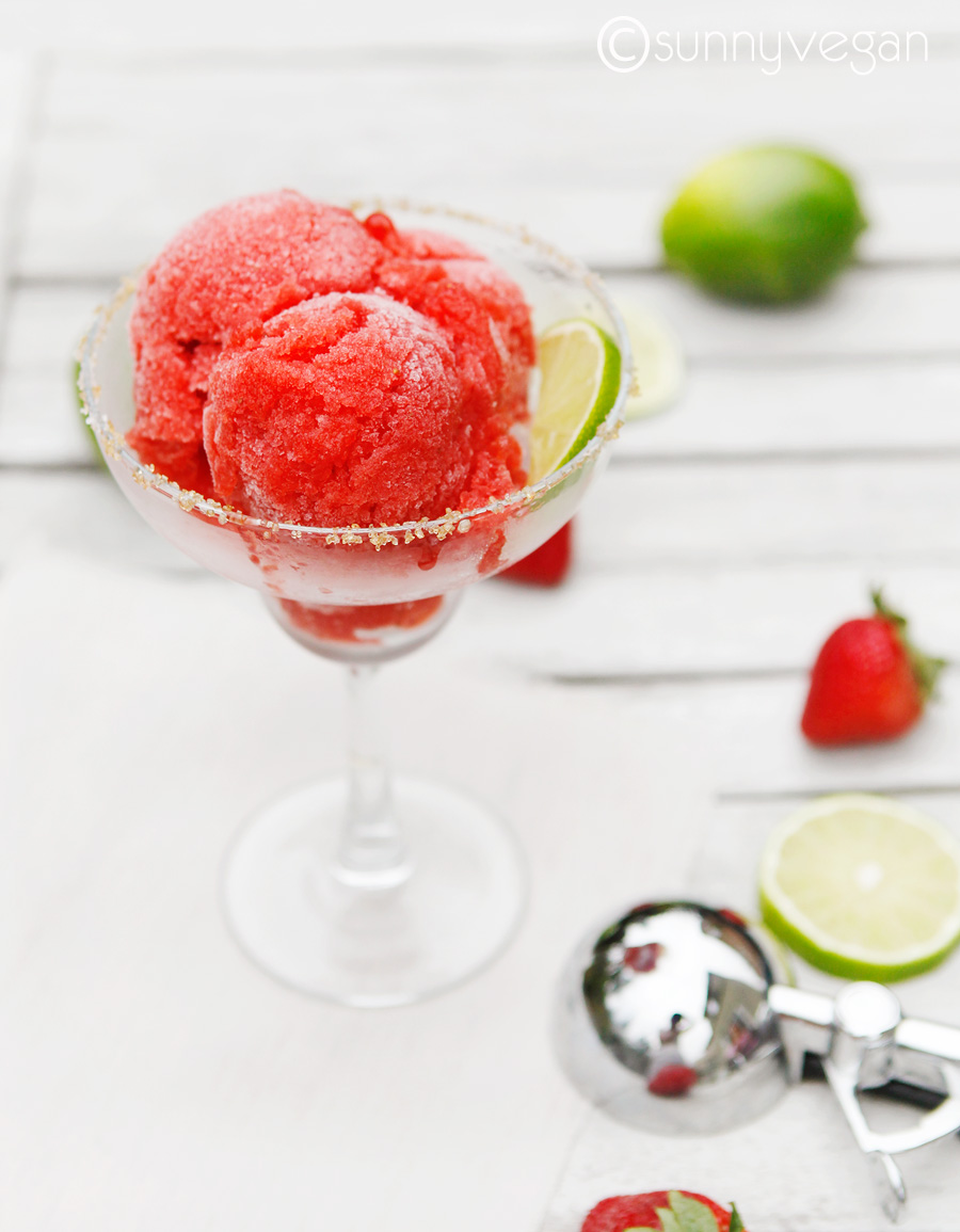 vegan margarita sorbet strawberry lime dessert easy frozen photography