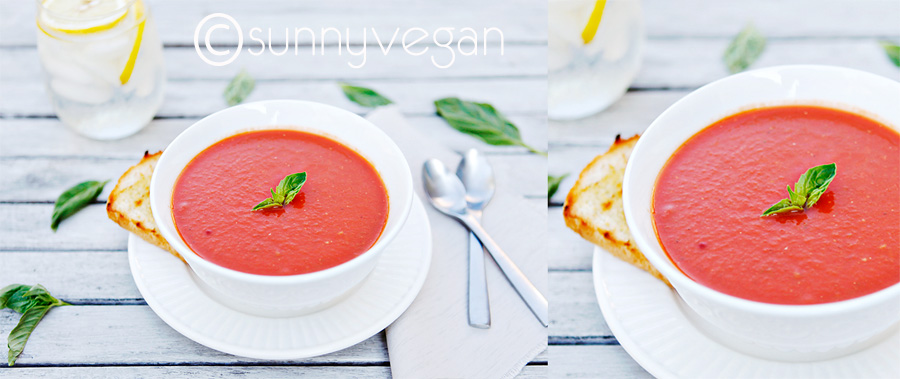 easy healthy creamy vegan tomato soup with basil