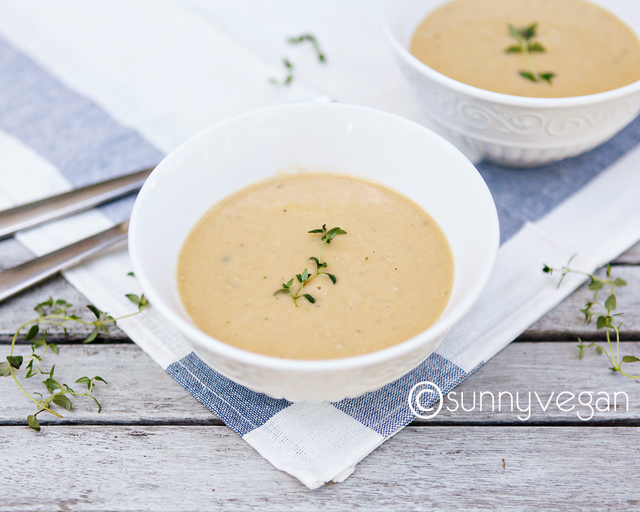 easy healthy vegan white bean soup with thyme and garlic